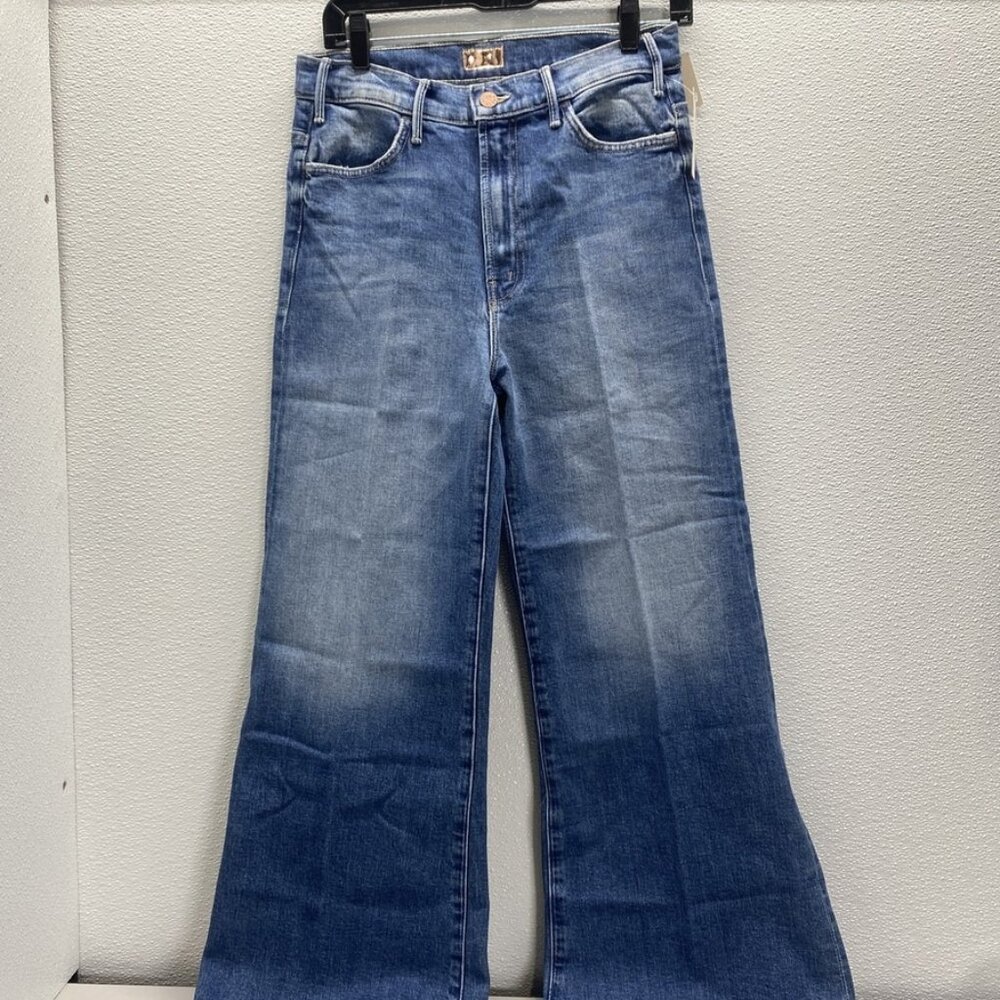 NEW MOTHER Women’s The Hustler Roller Flare Jeans – Medium Blue, Size 29 x 28.5
